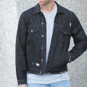 Neuw Distressed Black label Denim Jacket Casual Trucker Carrhart urban sense xl